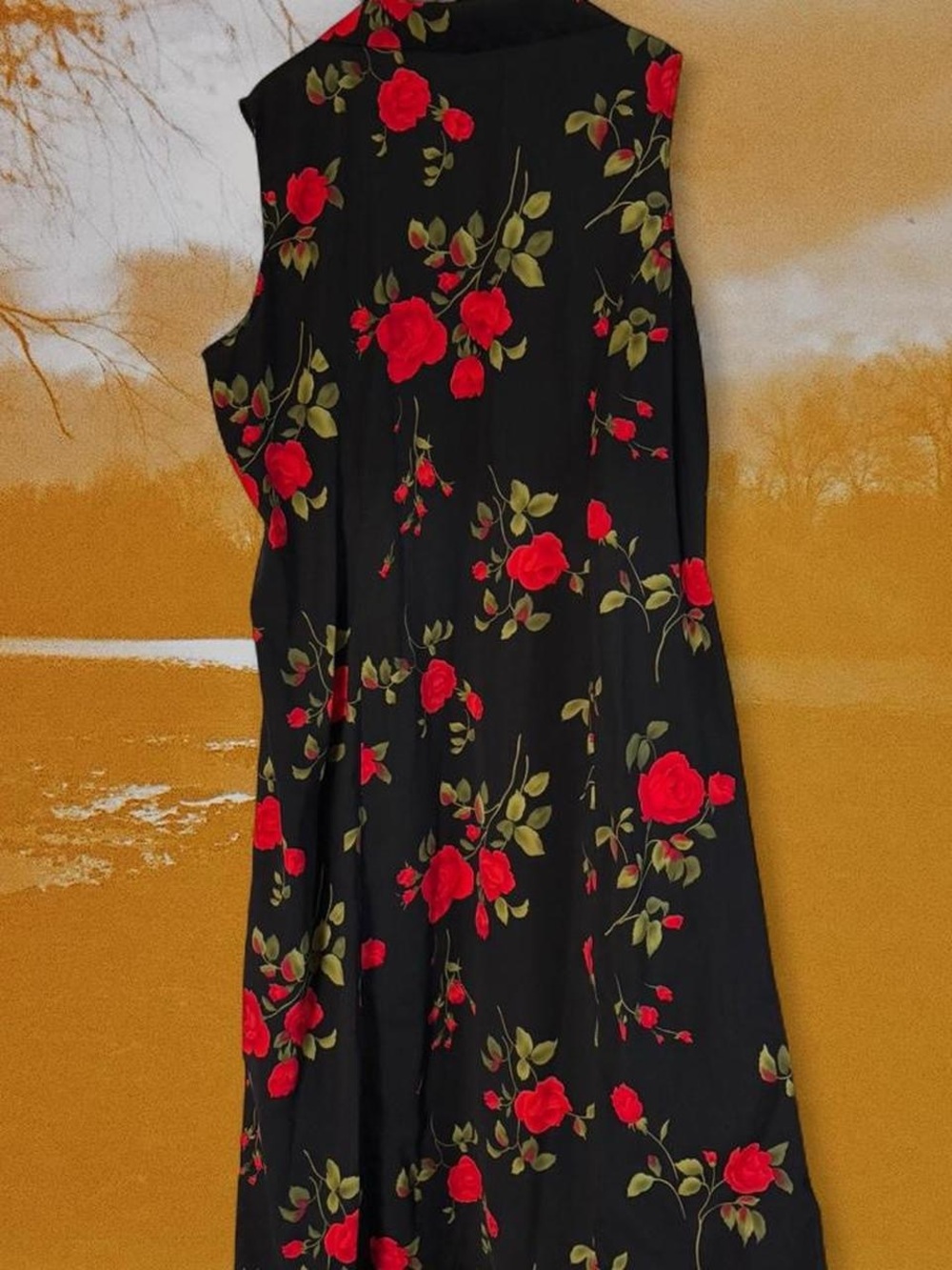 Studio I Black Maxi Dress with Red Rose Print